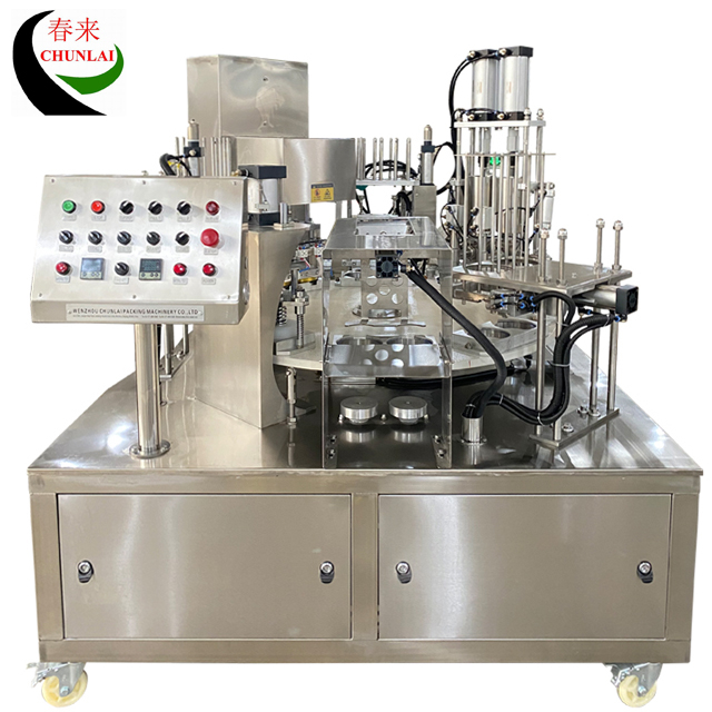KIS-900-2 Automatic Rotary Type Yogurt Cup Filling Sealing Lidding Machine
