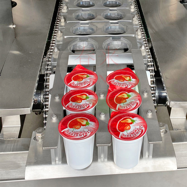 Line Type Two Cups per Time Sour Cream Yogurt Cup Filling and Sealing Machine